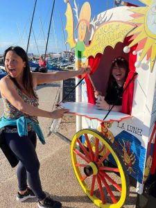 Sonia in a fortune telling cart